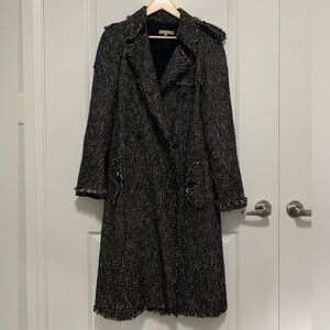 Michael Kors Black and White Tweed Trench Coat